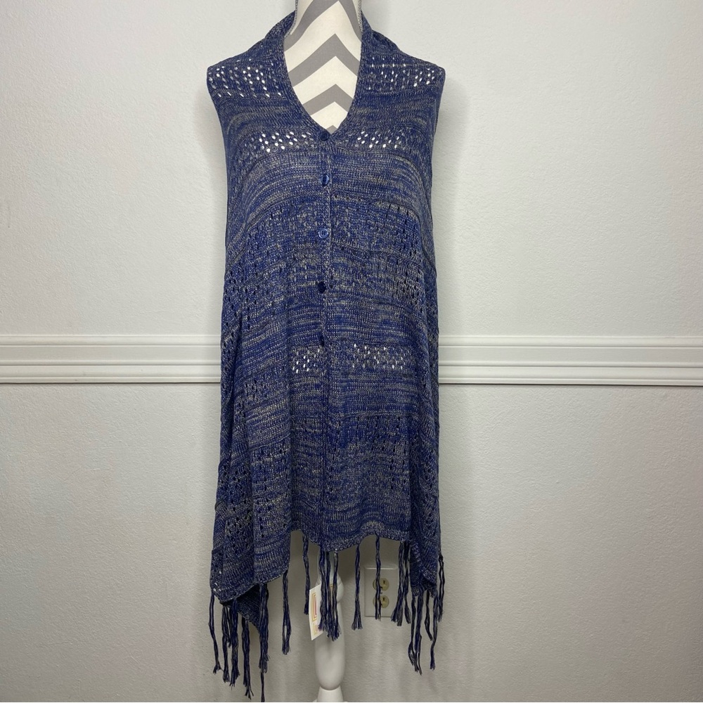 LuLaRoe Blue Mimi Shawl Poncho Wrap Sweater Fringe Scarf Size O/S NWT